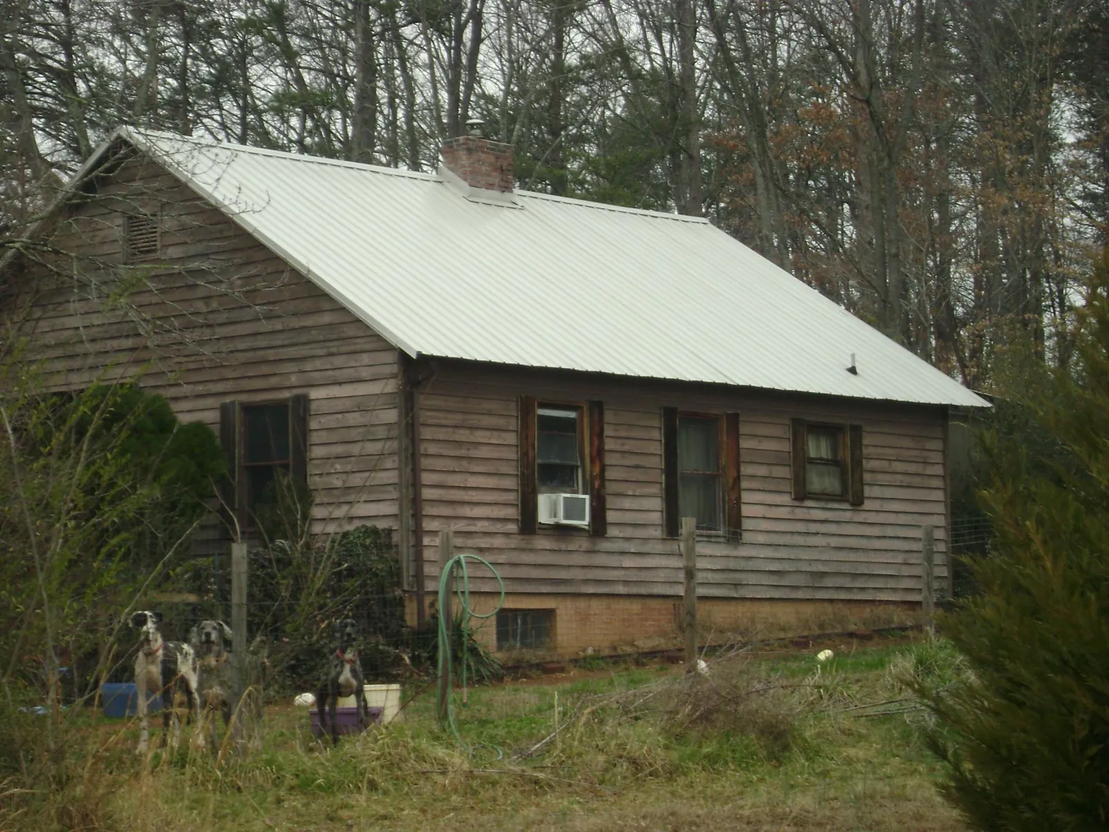 White metal roof on an old wood sided farmhouse, from a Metal Roof Installation job in Jacksboro